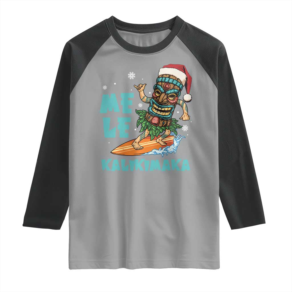 Christmas In Hawaii Raglan Shirt Mele Kalikimaka Santa Tiki Surfing Kakau Tattoo - Wonder Print Shop