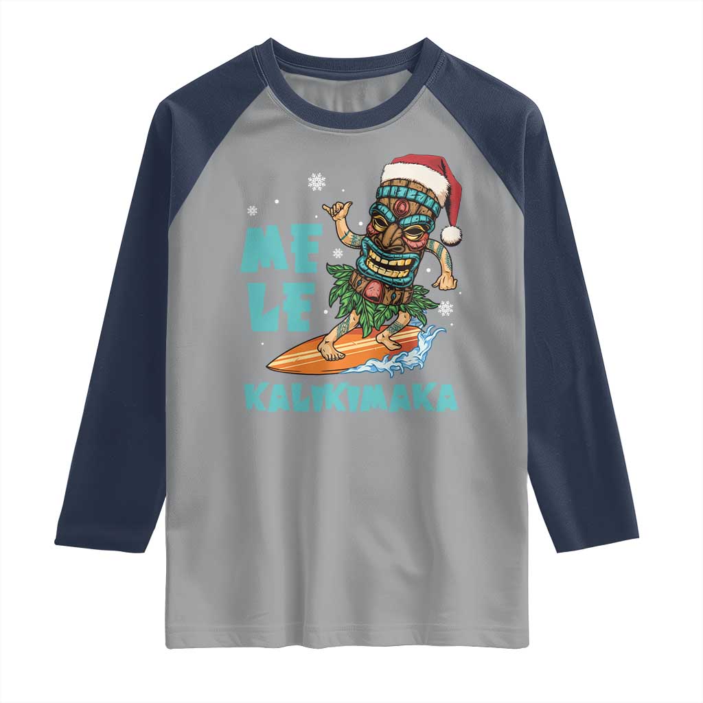 Christmas In Hawaii Raglan Shirt Mele Kalikimaka Santa Tiki Surfing Kakau Tattoo - Wonder Print Shop