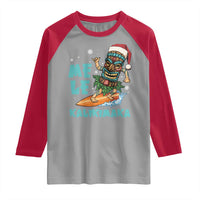 Christmas In Hawaii Raglan Shirt Mele Kalikimaka Santa Tiki Surfing Kakau Tattoo - Wonder Print Shop