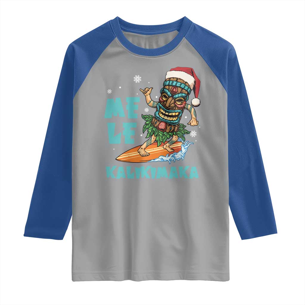 Christmas In Hawaii Raglan Shirt Mele Kalikimaka Santa Tiki Surfing Kakau Tattoo - Wonder Print Shop
