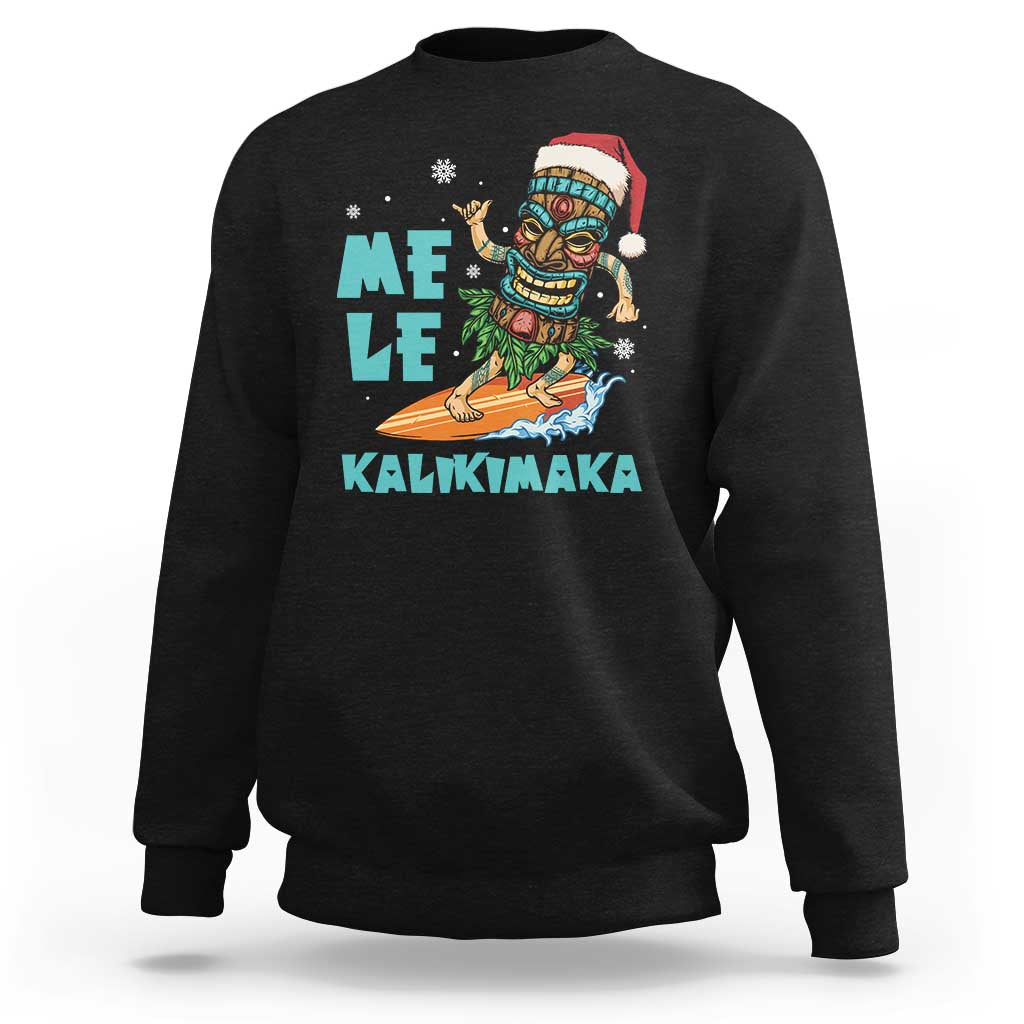 Christmas In Hawaii Sweatshirt Mele Kalikimaka Santa Tiki Surfing Kakau Tattoo - Wonder Print Shop