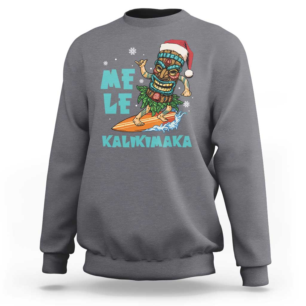 Christmas In Hawaii Sweatshirt Mele Kalikimaka Santa Tiki Surfing Kakau Tattoo - Wonder Print Shop