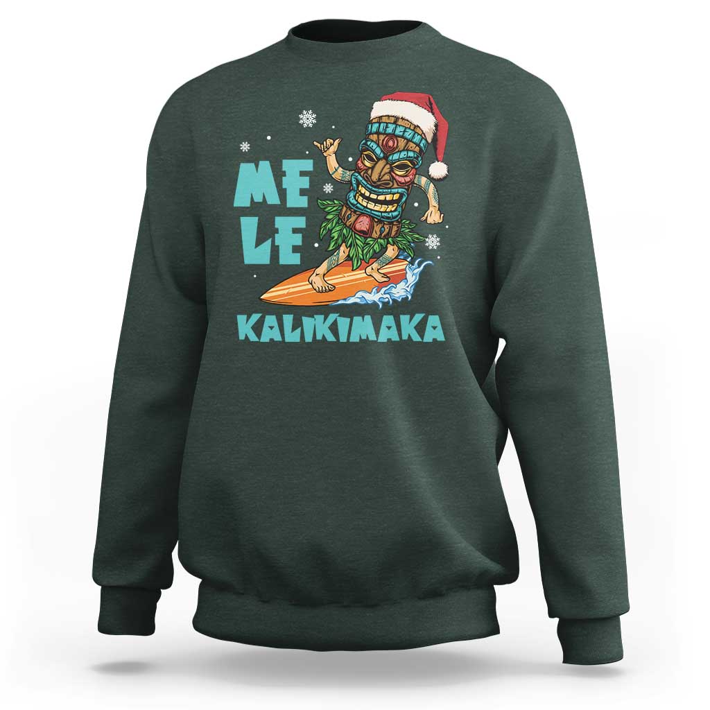 Christmas In Hawaii Sweatshirt Mele Kalikimaka Santa Tiki Surfing Kakau Tattoo - Wonder Print Shop