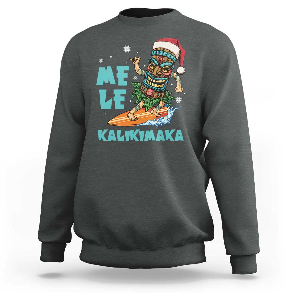 Christmas In Hawaii Sweatshirt Mele Kalikimaka Santa Tiki Surfing Kakau Tattoo - Wonder Print Shop