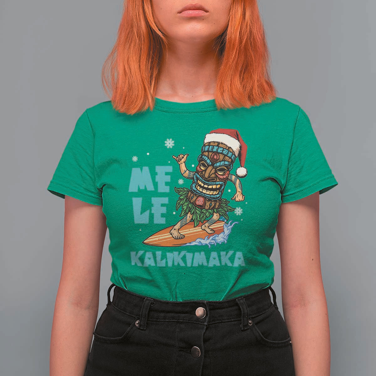 Christmas In Hawaii T Shirt For Women Mele Kalikimaka Santa Tiki Surfing Kakau Tattoo - Wonder Print Shop