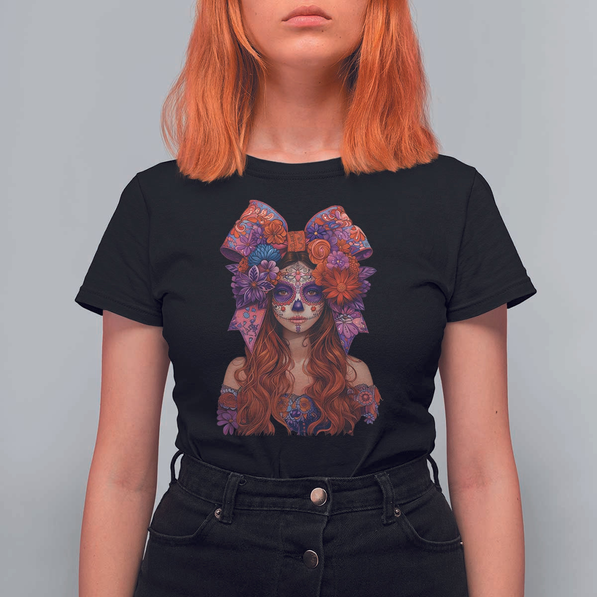 Day Of The Dead T Shirt For Women La Catrina Coquette Calaca Face Painting - Wonder Print Shop