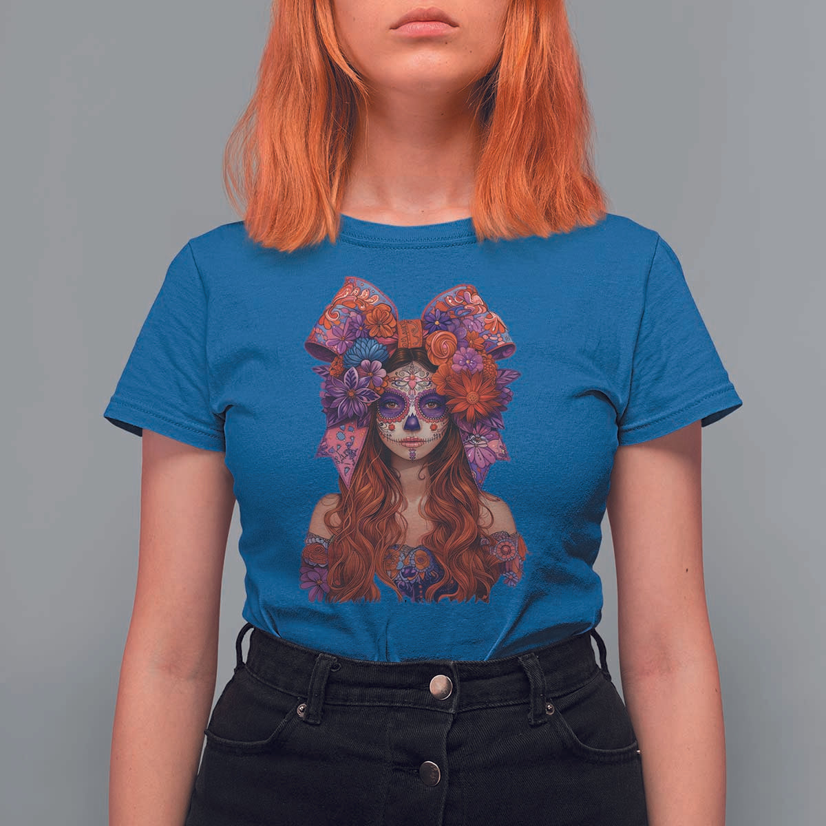 Day Of The Dead T Shirt For Women La Catrina Coquette Calaca Face Painting - Wonder Print Shop