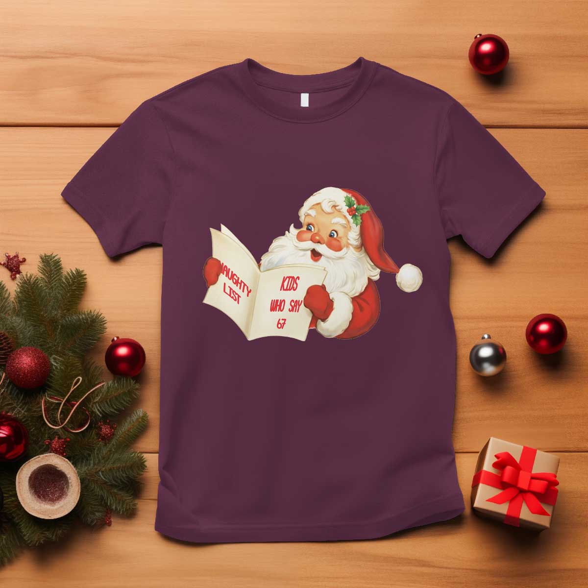 Funny 67 Christmas Santa T Shirt Naughty List Kids Who Say Six Seven Meme - Wonder Print Shop