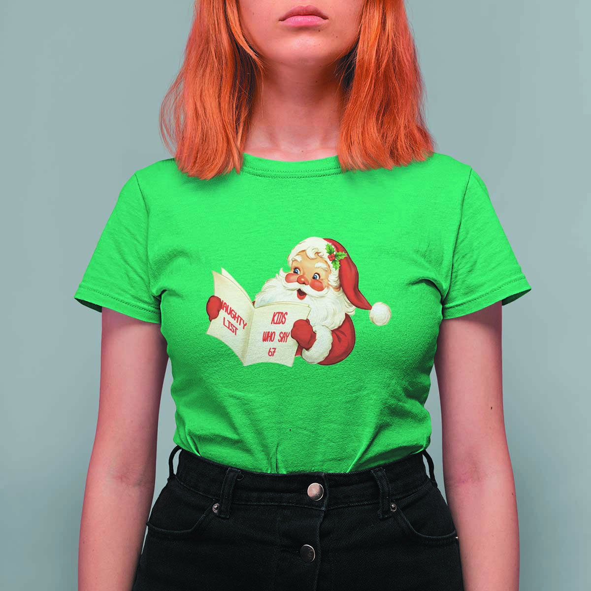 Funny 67 Christmas Santa T Shirt For Women Naughty List Kids Who Say Six Seven Meme - Wonder Print Shop