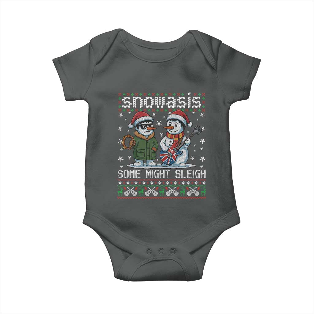 Snowasis Some Might Sleigh Baby Onesie Funny Christmas Snowmen Rock Band Parody - Wonder Print Shop