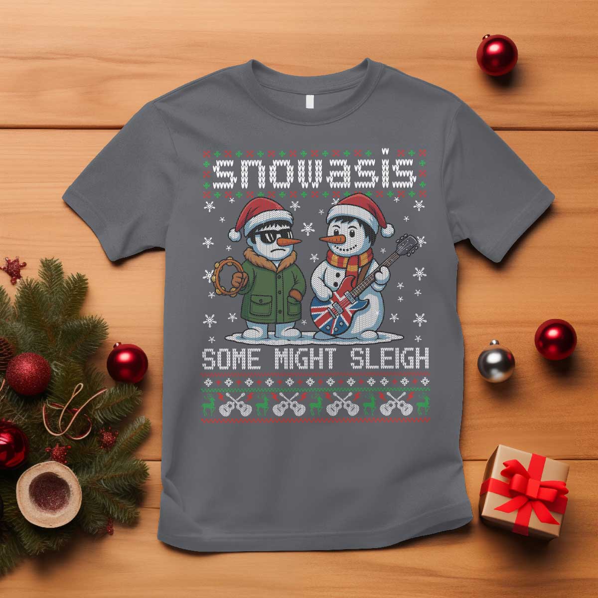 Snowasis Some Might Sleigh T Shirt Funny Christmas Snowmen Rock Band Parody - Wonder Print Shop
