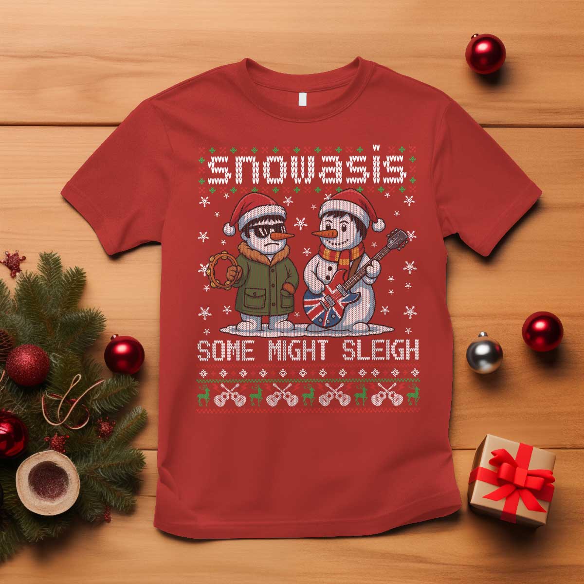 Snowasis Some Might Sleigh T Shirt Funny Christmas Snowmen Rock Band Parody - Wonder Print Shop