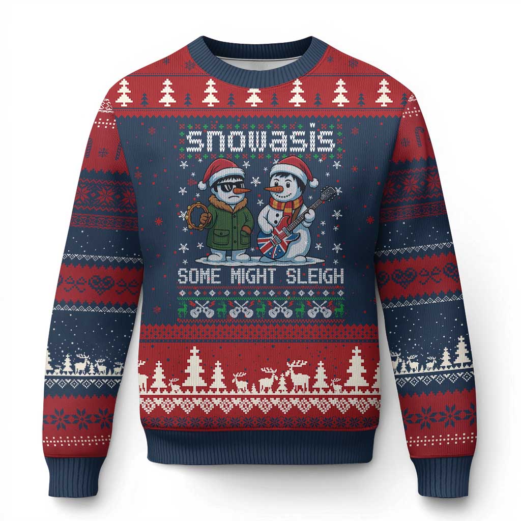 Snowasis Some Might Sleigh Ugly Christmas Sweater Funny Xmas Snowmen Rock Band Parody - Wonder Print Shop