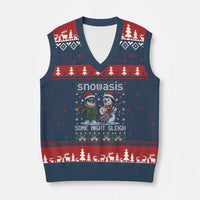 Snowasis Some Might Sleigh V-Neck Knit Sweater Vest Funny Xmas Snowmen Rock Band Parody - Wonder Print Shop