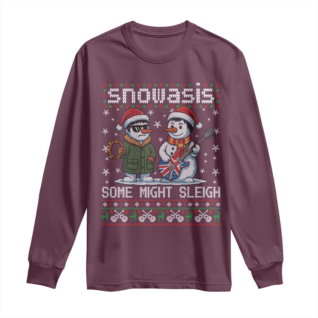 Snowasis Some Might Sleigh Long Sleeve Shirt Funny Christmas Snowmen Rock Band Parody - Wonder Print Shop