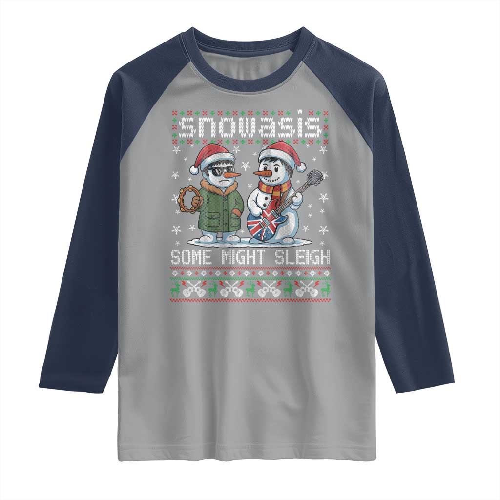 Snowasis Some Might Sleigh Raglan Shirt Funny Christmas Snowmen Rock Band Parody - Wonder Print Shop