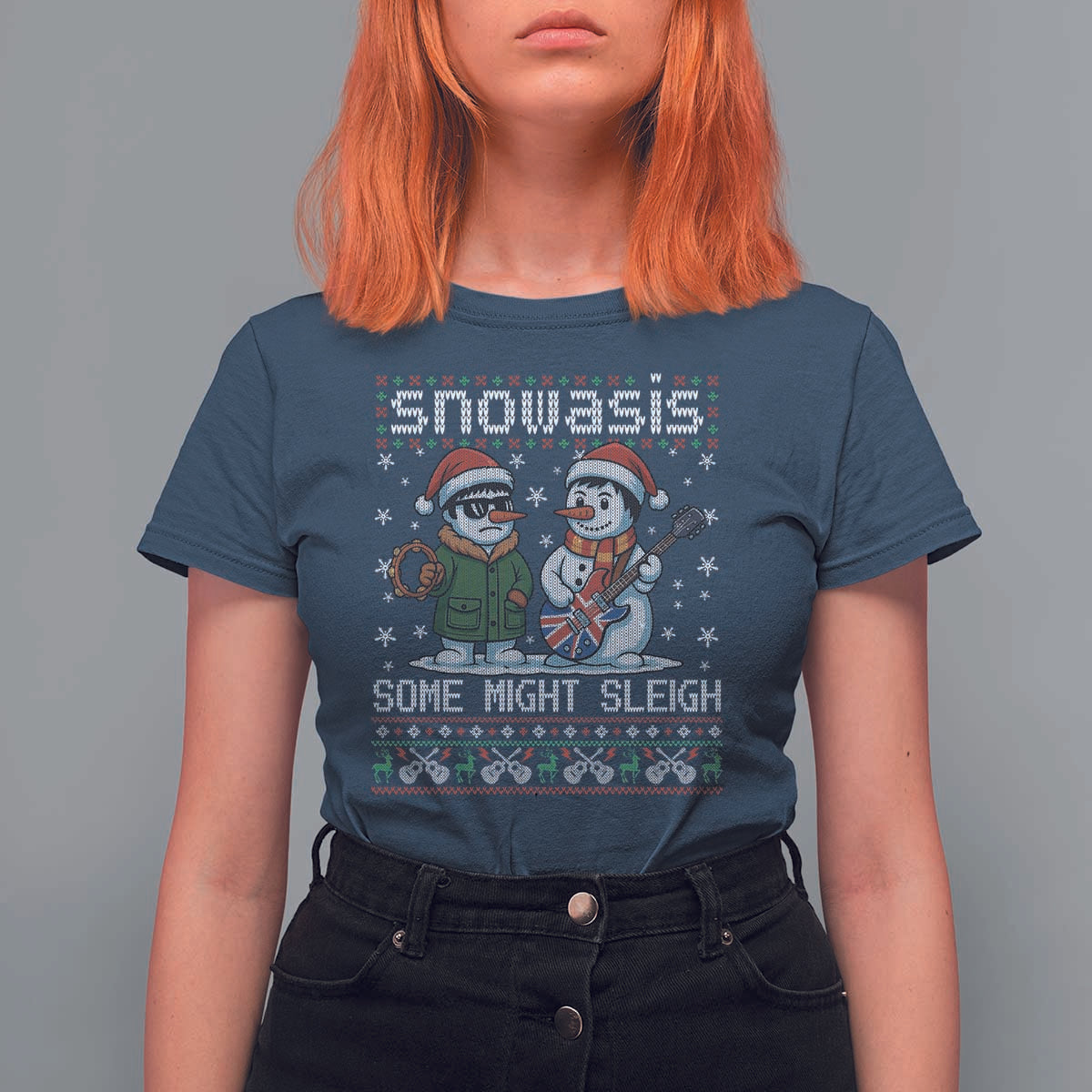 Snowasis Some Might Sleigh T Shirt For Women Funny Christmas Snowmen Rock Band Parody - Wonder Print Shop