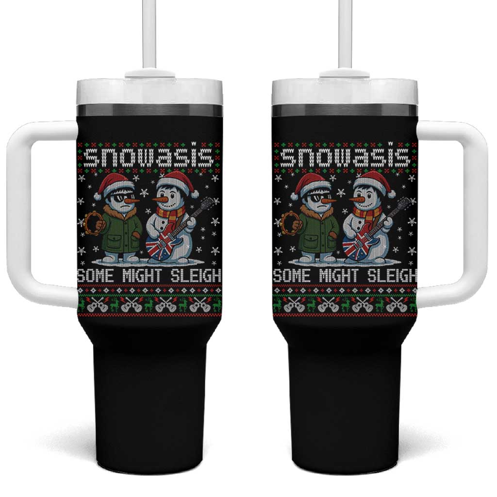 Snowasis Some Might Sleigh Tumbler With Handle Funny Christmas Snowmen Rock Band Parody - Wonder Print Shop