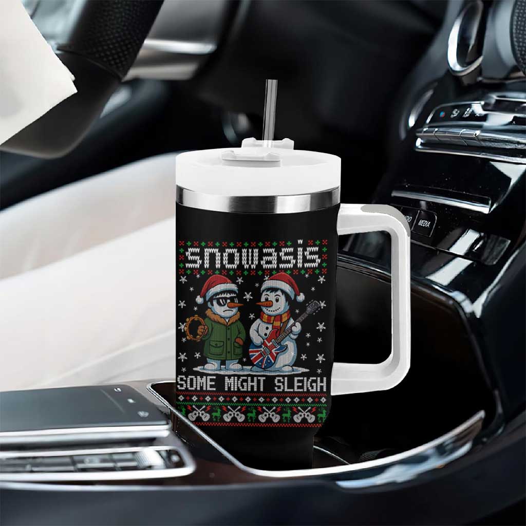 Snowasis Some Might Sleigh Tumbler With Handle Funny Christmas Snowmen Rock Band Parody - Wonder Print Shop