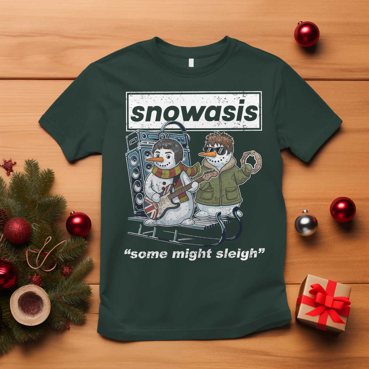 Snowasis Some Might Sleigh T Shirt Funny Christmas Snowmen Rock Band - Wonder Print Shop