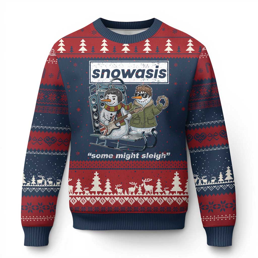 Snowasis Some Might Sleigh Ugly Christmas Sweater Funny Xmas Snowmen Rock Band - Wonder Print Shop