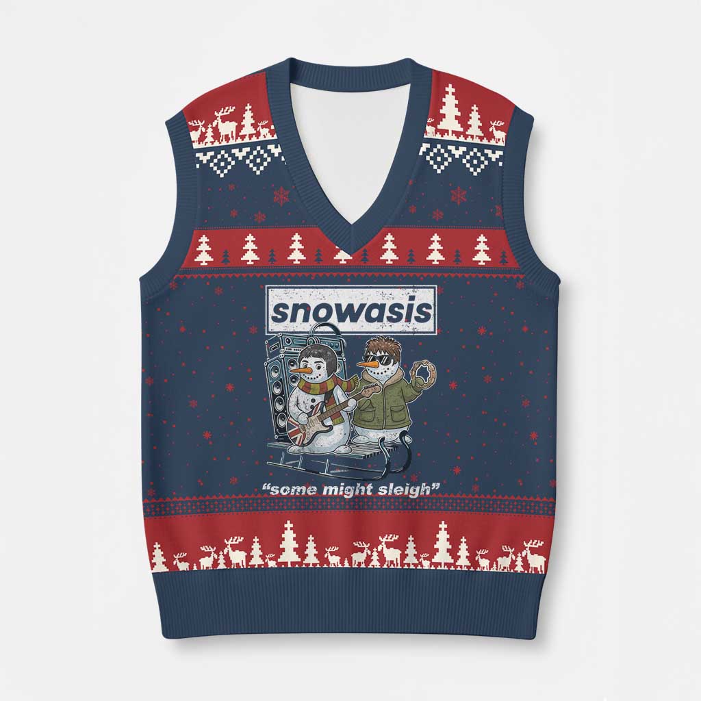 Snowasis Some Might Sleigh V-Neck Knit Sweater Vest Funny Xmas Snowmen Rock Band - Wonder Print Shop