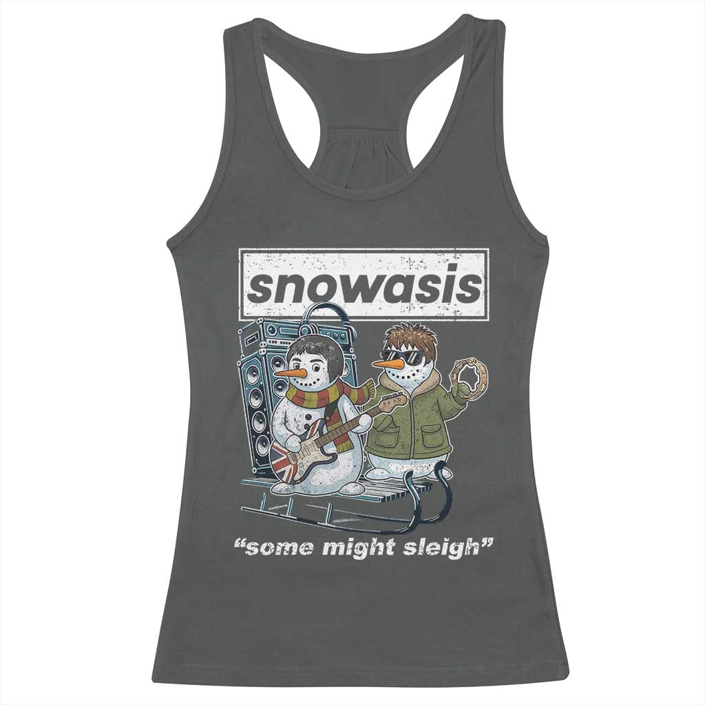 Snowasis Some Might Sleigh Racerback Tank Top Funny Christmas Snowmen Rock Band - Wonder Print Shop