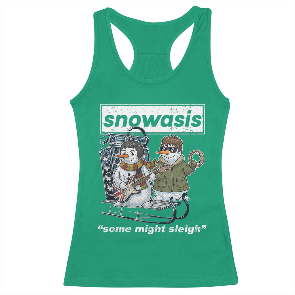 Snowasis Some Might Sleigh Racerback Tank Top Funny Christmas Snowmen Rock Band - Wonder Print Shop