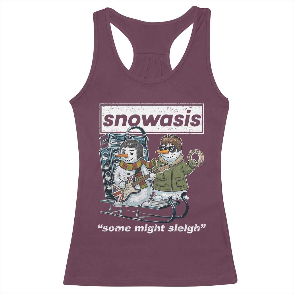 Snowasis Some Might Sleigh Racerback Tank Top Funny Christmas Snowmen Rock Band - Wonder Print Shop