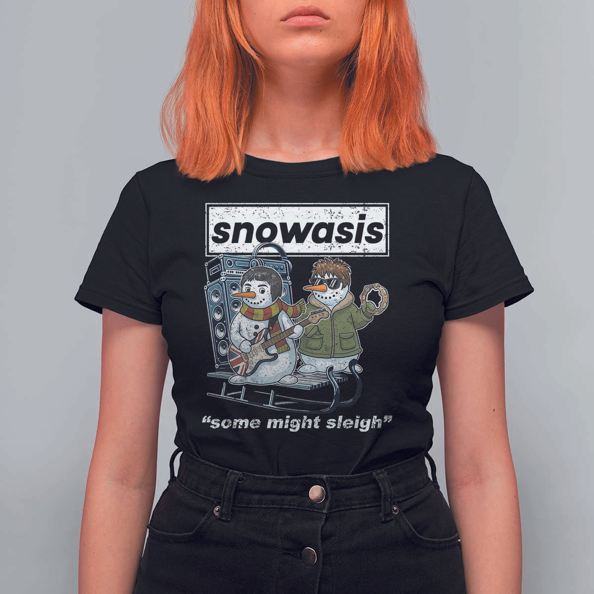 Snowasis Some Might Sleigh T Shirt For Women Funny Christmas Snowmen Rock Band - Wonder Print Shop