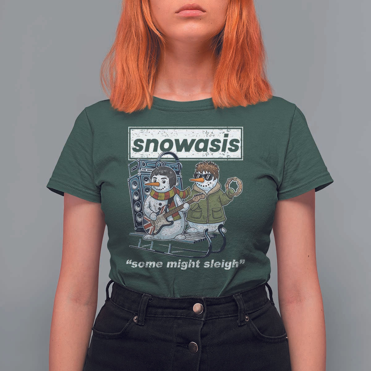 Snowasis Some Might Sleigh T Shirt For Women Funny Christmas Snowmen Rock Band - Wonder Print Shop