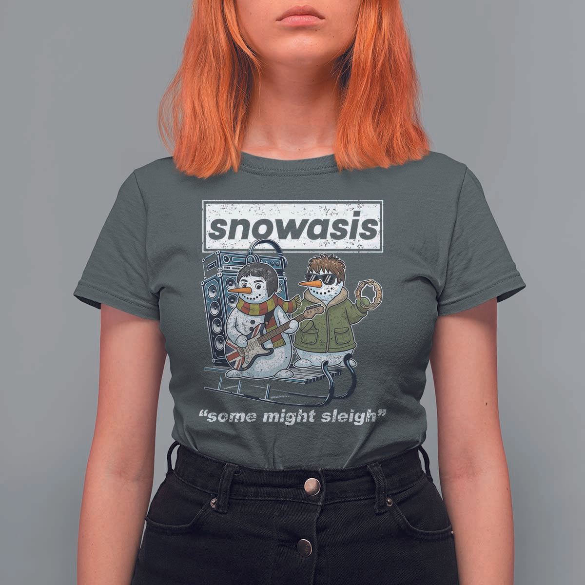 Snowasis Some Might Sleigh T Shirt For Women Funny Christmas Snowmen Rock Band - Wonder Print Shop