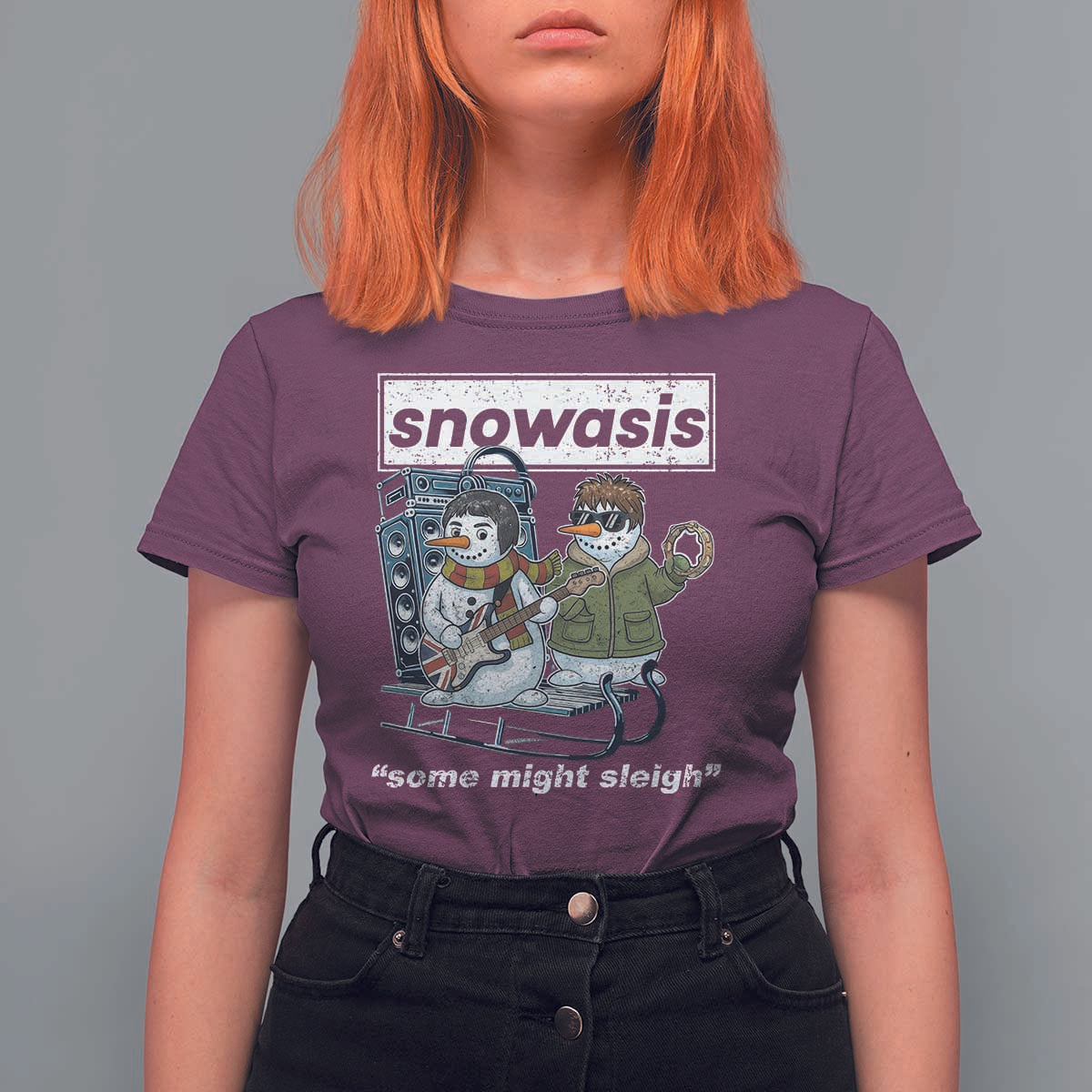 Snowasis Some Might Sleigh T Shirt For Women Funny Christmas Snowmen Rock Band - Wonder Print Shop