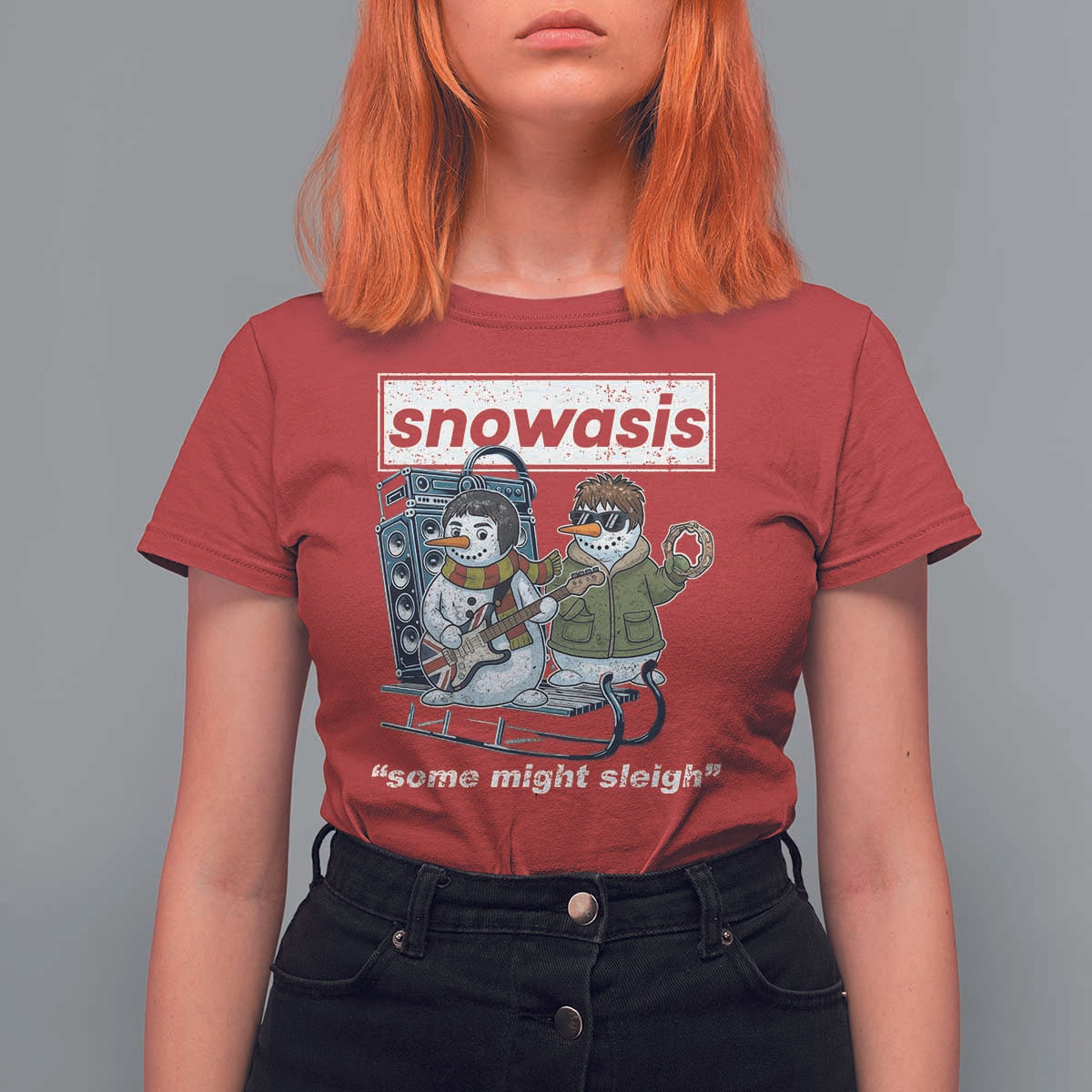 Snowasis Some Might Sleigh T Shirt For Women Funny Christmas Snowmen Rock Band - Wonder Print Shop