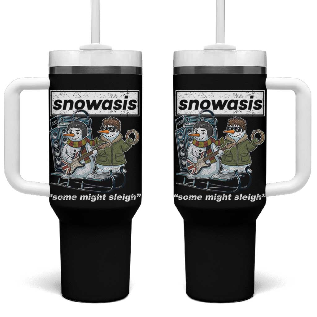 Snowasis Some Might Sleigh Tumbler With Handle Funny Christmas Snowmen Rock Band - Wonder Print Shop