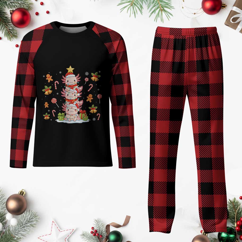 Funny Christmas Kawaii Axolotl Xmas Tree Plaid Pajama Set - Wonder Print Shop