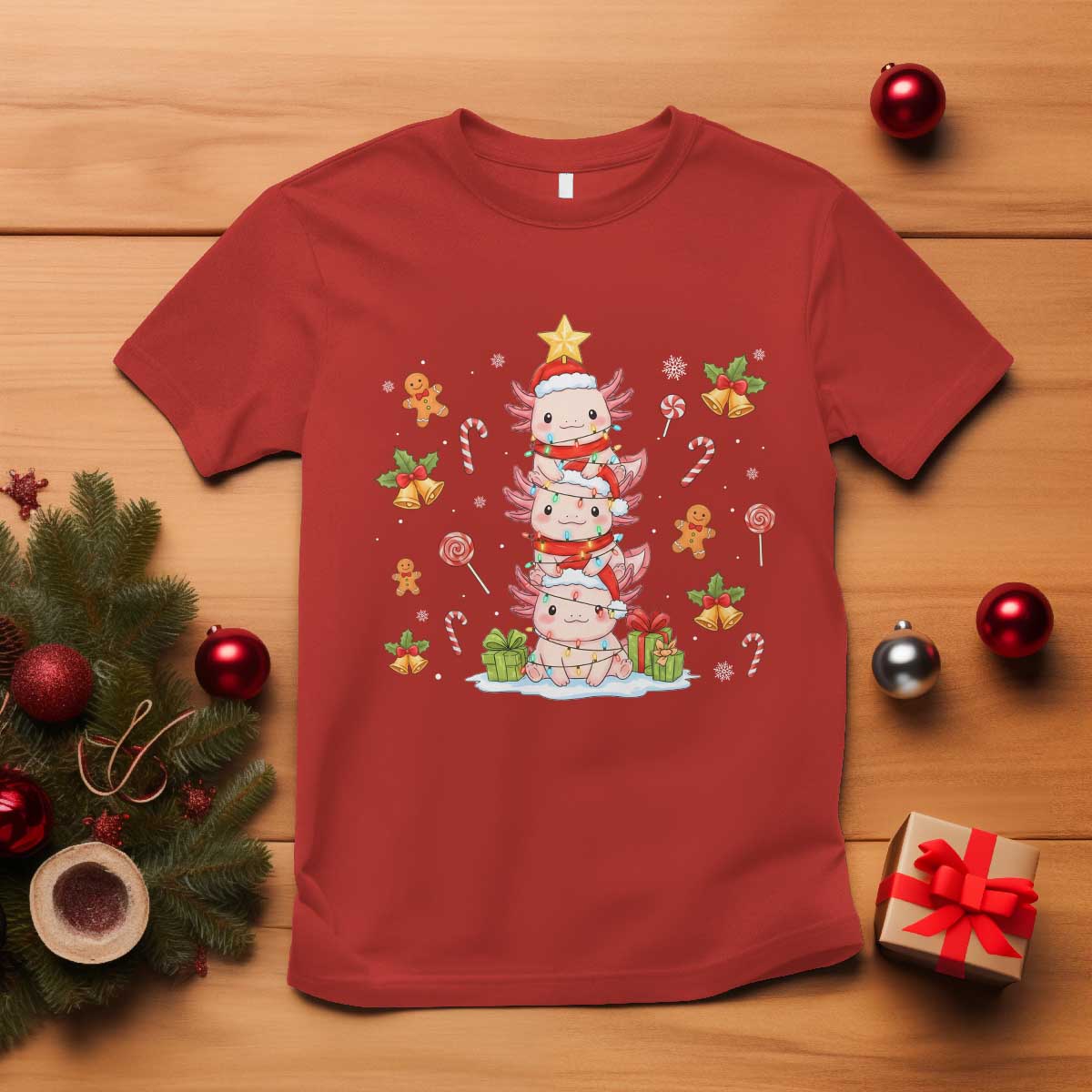 Funny Christmas Kawaii Axolotl Xmas Tree T Shirt - Wonder Print Shop
