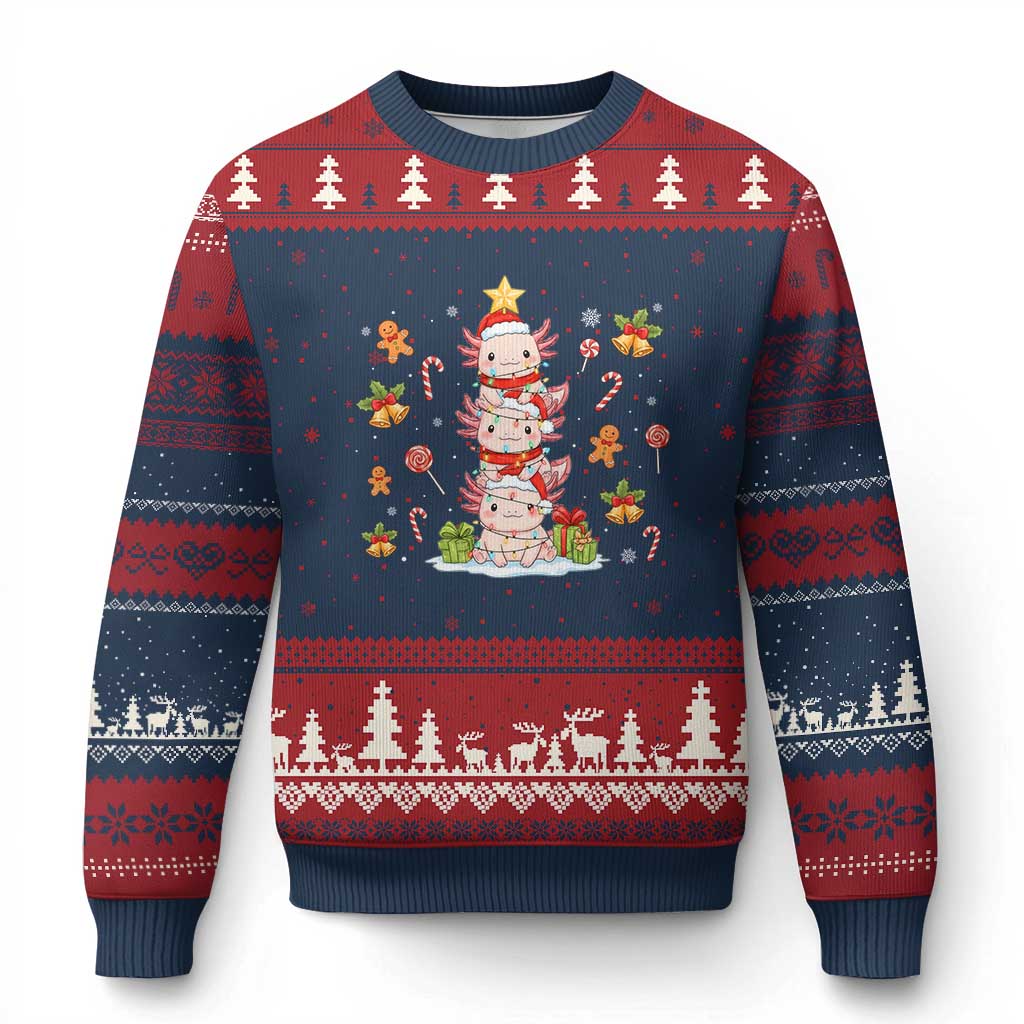 Funny Xmas Kawaii Axolotl Xmas Tree Ugly Christmas Sweater - Wonder Print Shop
