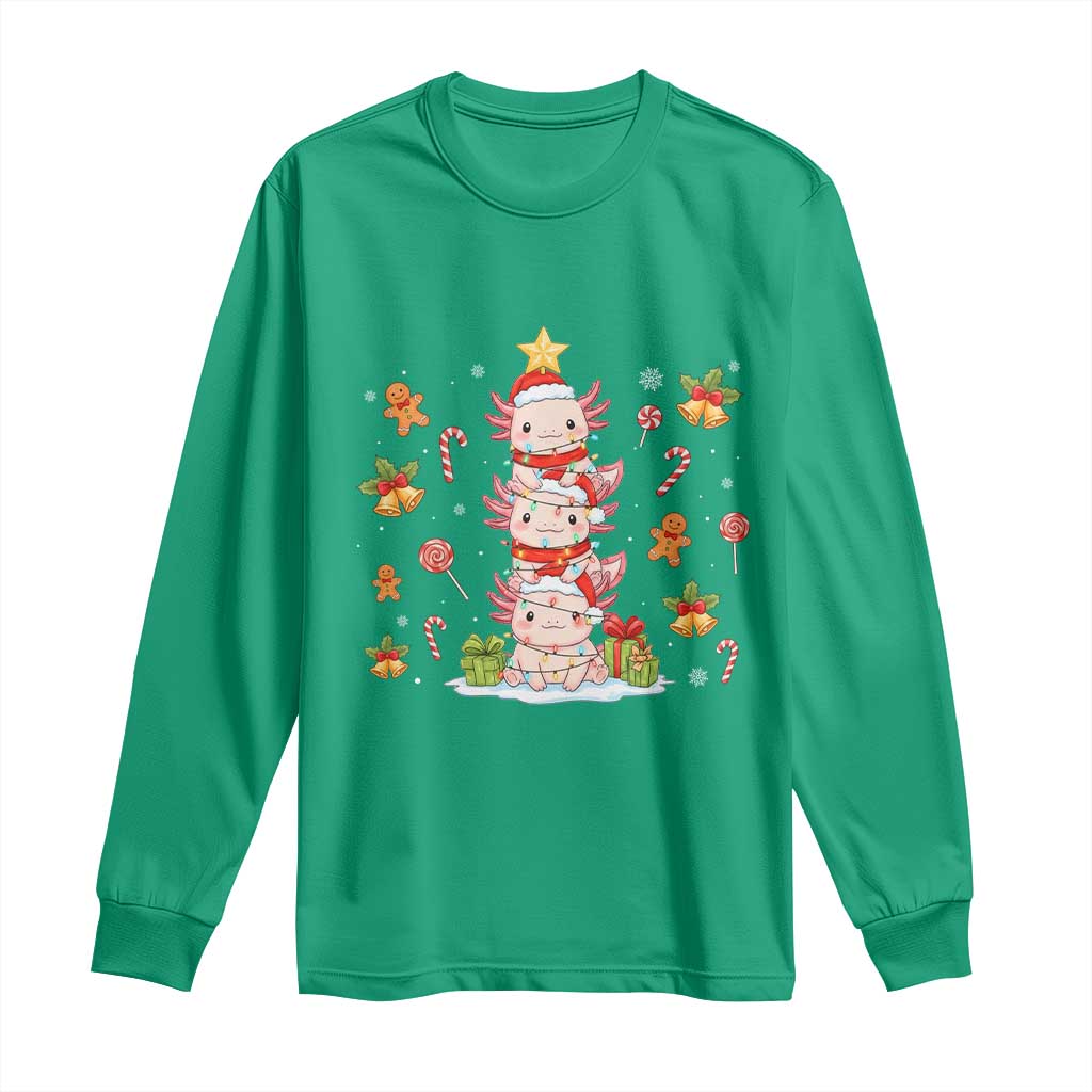 Funny Christmas Kawaii Axolotl Xmas Tree Long Sleeve Shirt - Wonder Print Shop