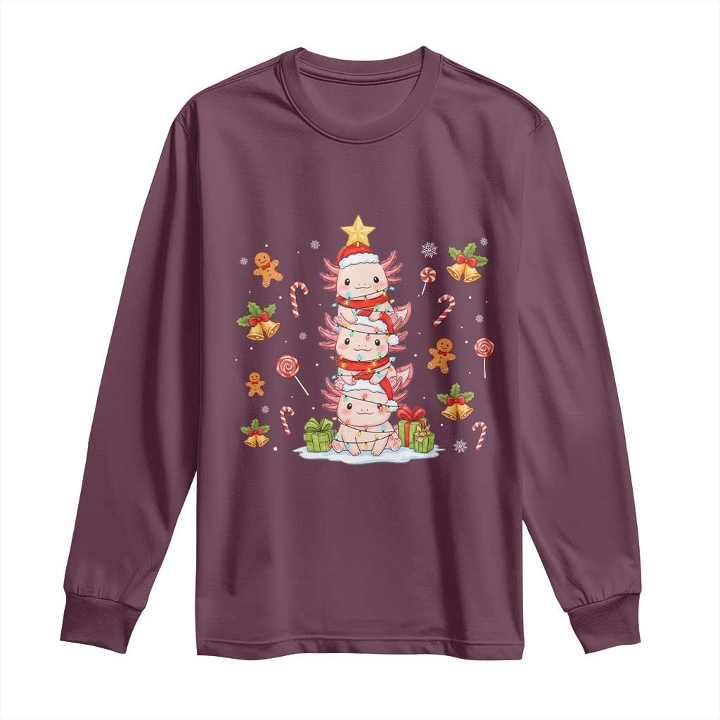 Funny Christmas Kawaii Axolotl Xmas Tree Long Sleeve Shirt - Wonder Print Shop