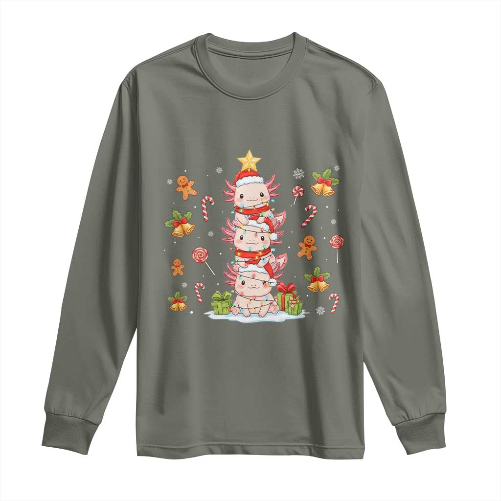 Funny Christmas Kawaii Axolotl Xmas Tree Long Sleeve Shirt - Wonder Print Shop