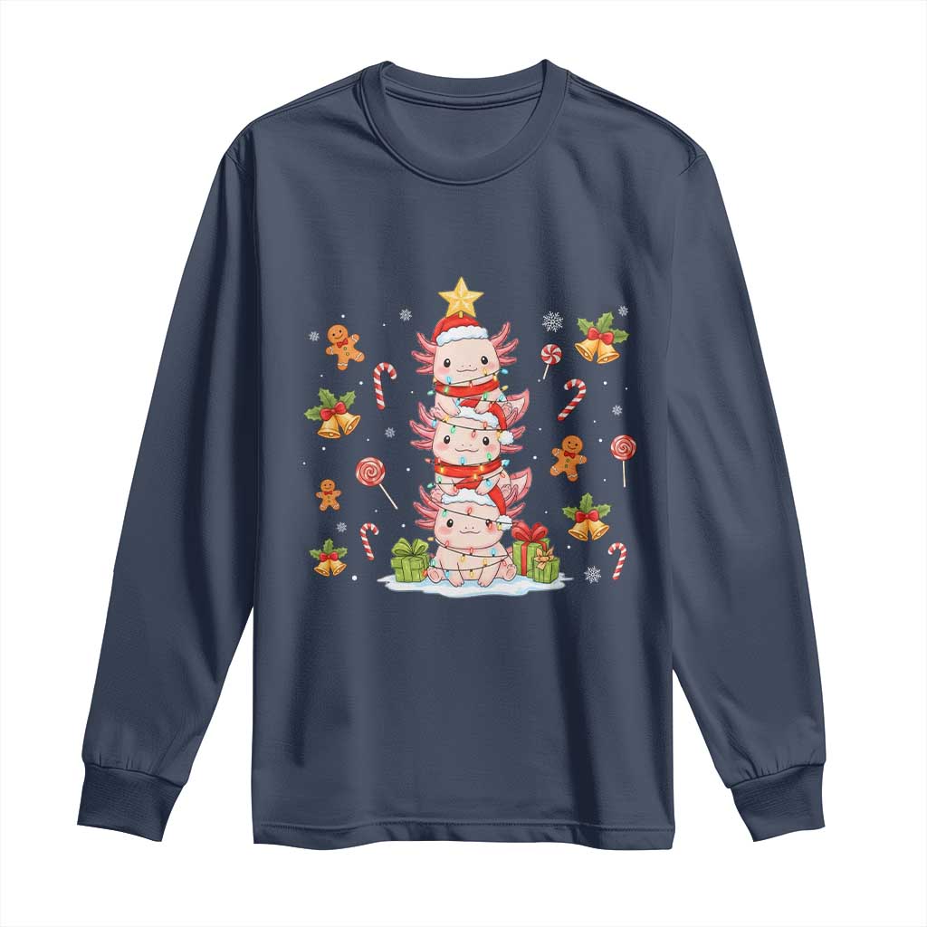 Funny Christmas Kawaii Axolotl Xmas Tree Long Sleeve Shirt - Wonder Print Shop