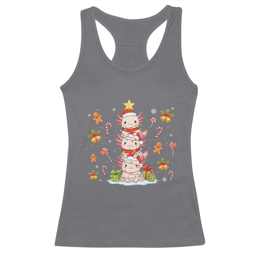 Funny Christmas Kawaii Axolotl Xmas Tree Racerback Tank Top - Wonder Print Shop