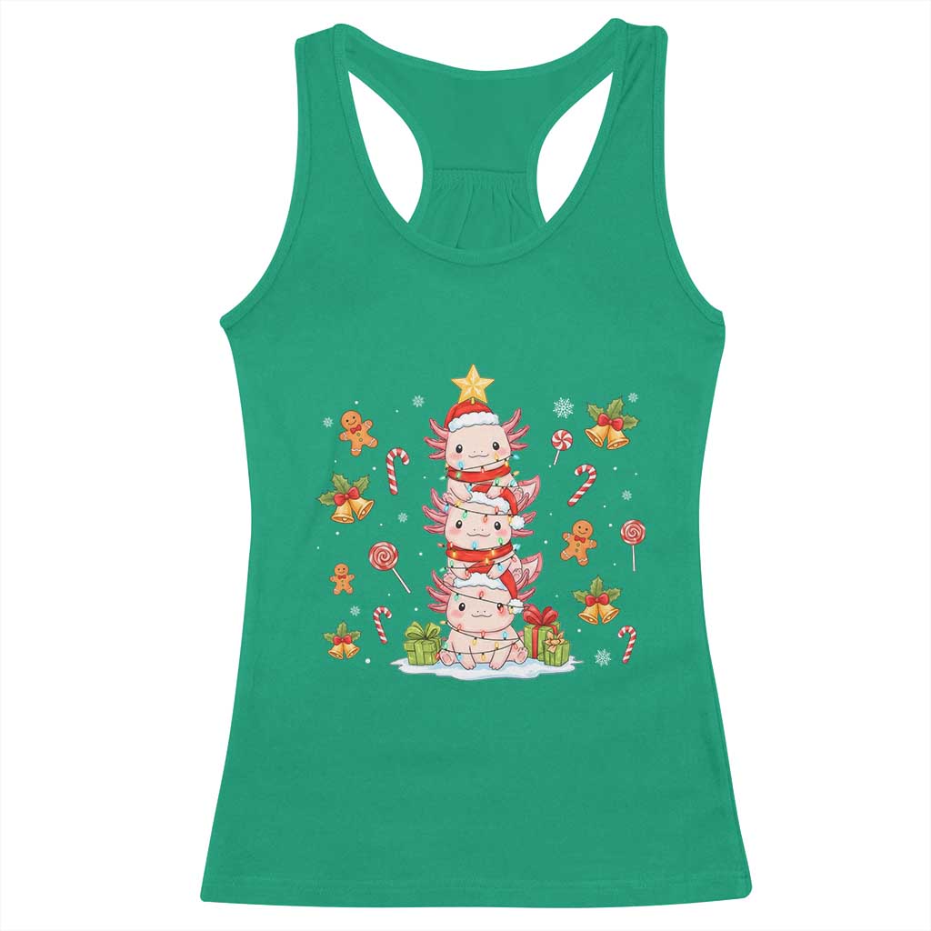 Funny Christmas Kawaii Axolotl Xmas Tree Racerback Tank Top - Wonder Print Shop