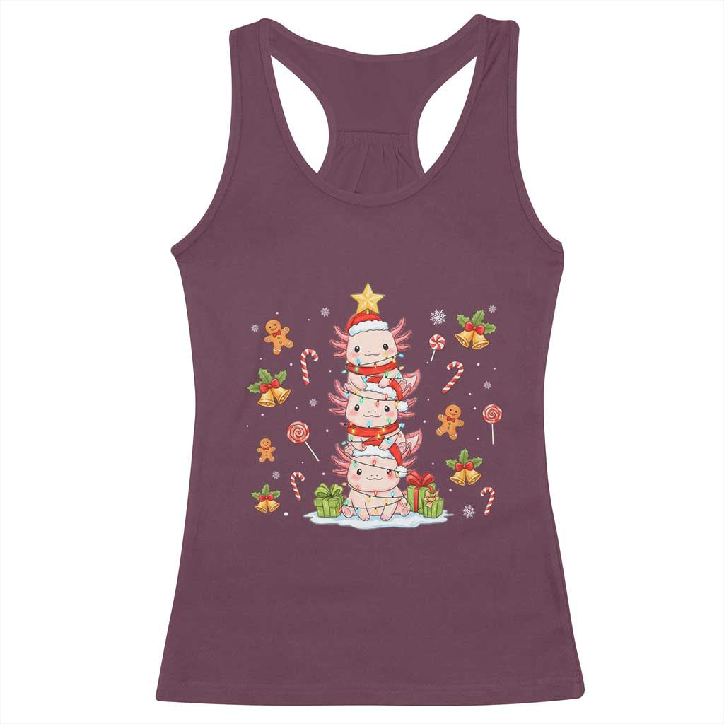 Funny Christmas Kawaii Axolotl Xmas Tree Racerback Tank Top - Wonder Print Shop