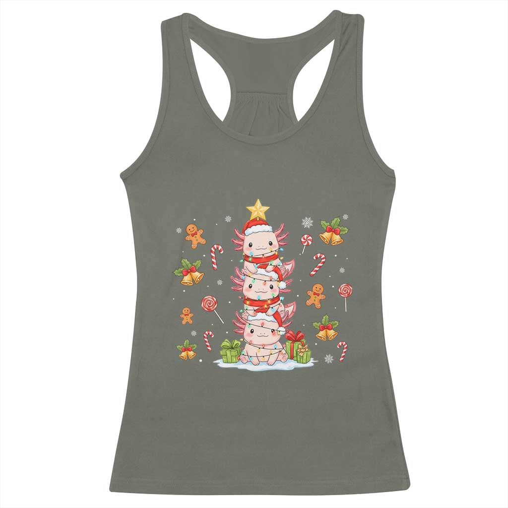 Funny Christmas Kawaii Axolotl Xmas Tree Racerback Tank Top - Wonder Print Shop
