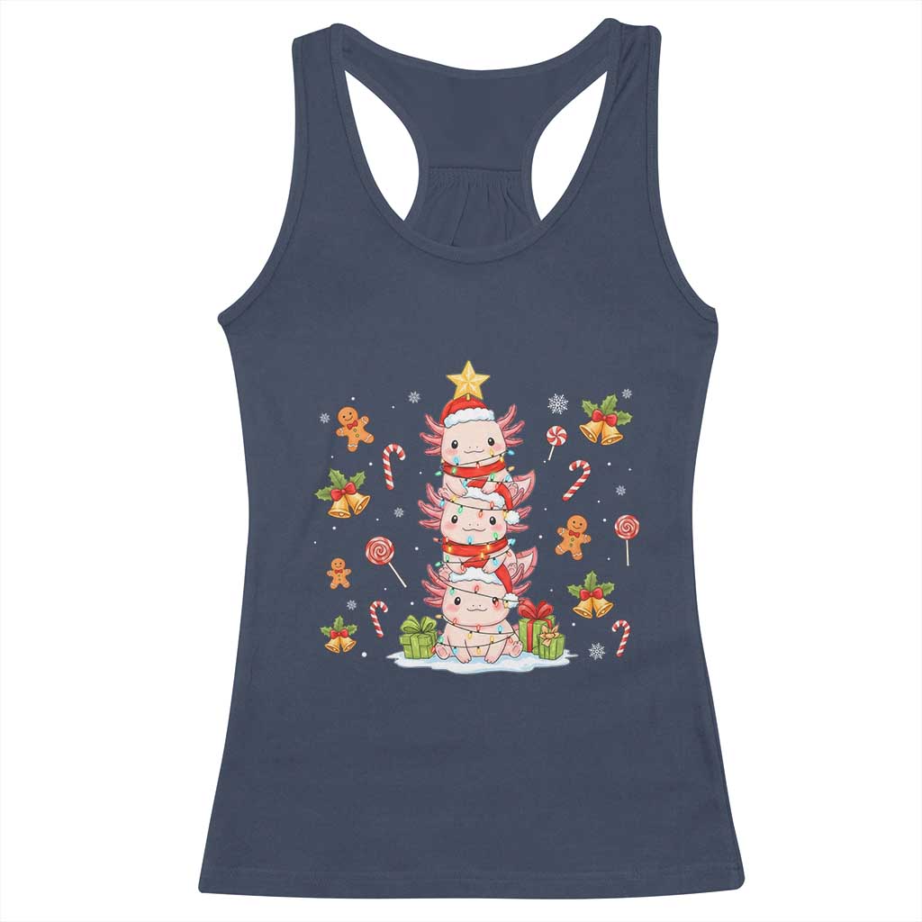 Funny Christmas Kawaii Axolotl Xmas Tree Racerback Tank Top - Wonder Print Shop