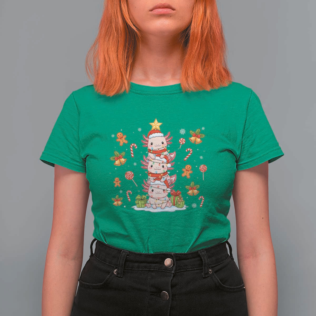 Funny Christmas Kawaii Axolotl Xmas Tree T Shirt For Women - Wonder Print Shop