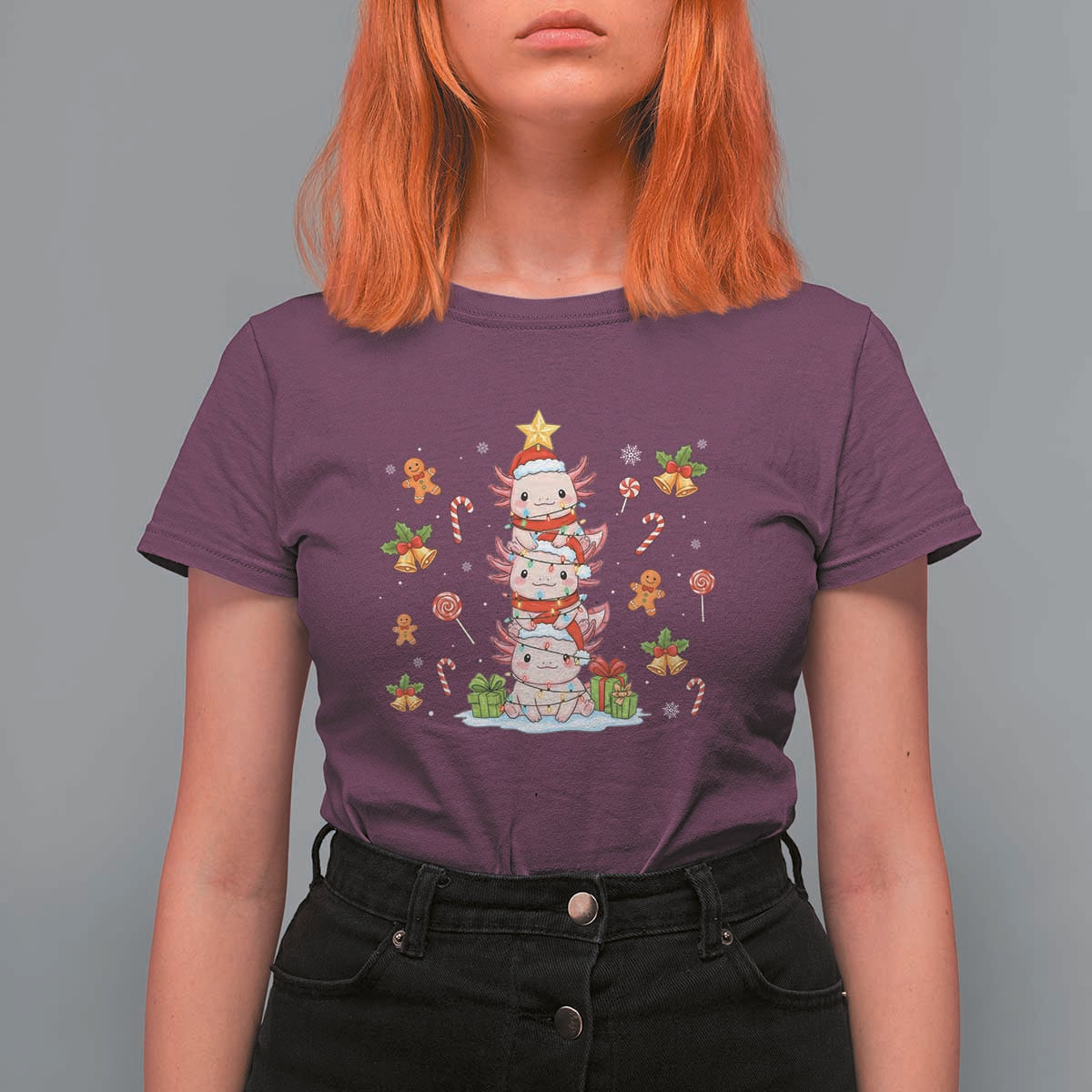 Funny Christmas Kawaii Axolotl Xmas Tree T Shirt For Women - Wonder Print Shop