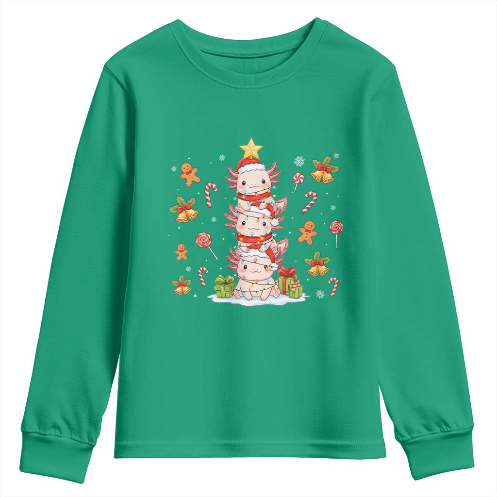 Funny Christmas Kawaii Axolotl Xmas Tree Youth Sweatshirt - Wonder Print Shop